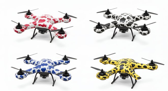 Four colorful giraffe pattern drones