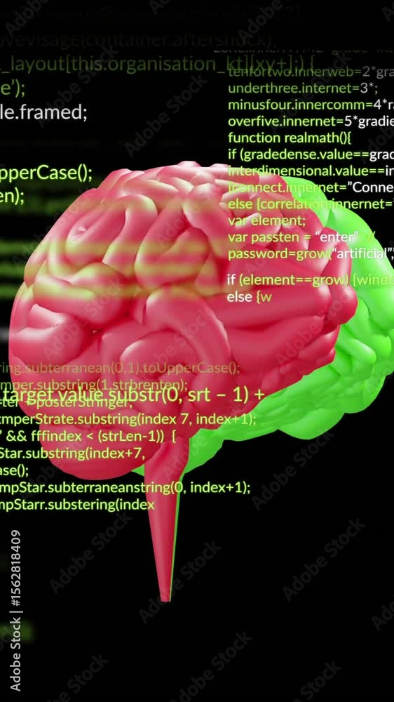 Aufkleber animation of human brain and data processing over black background