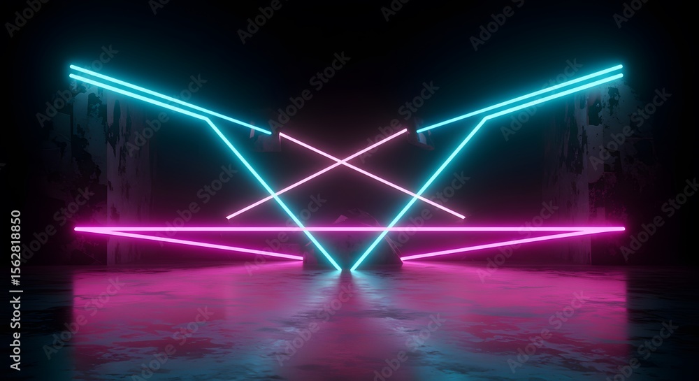 Poster abstract technological background with glowing blue lines in a dark, digital space, creating a futur