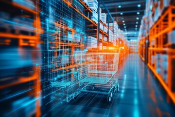 Warehouse Shopping Cart with Digital Overlay