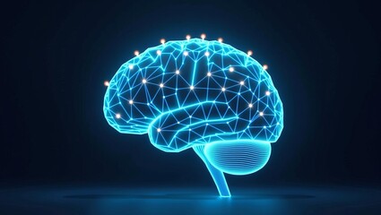 Artificial intelligence and neural network technology concept with glowing digital brain and connected nodes on dark background