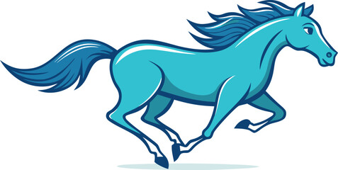Vector art of a blue cartoon horse running at full speed isolated on white background in a dynamic vector illustration
