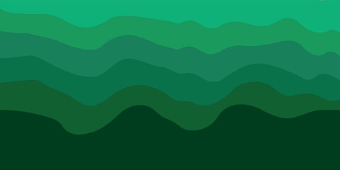 Layered green abstract landscape with smooth wavy shapes resembling hills or forest layers. Great for nature themes, maps, or backgrounds. Keywords: green, abstract, layered, hills, landscape
