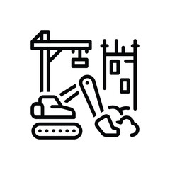 Black line icon for construction site
