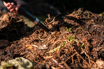 Compost pile, organic thermophilic compost turning in Tasmania Australia