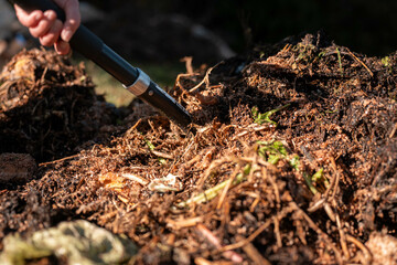 Compost pile, organic thermophilic compost turning in Tasmania Australia