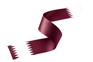 Qatar flag ribbon, maroon and white, flowing on a black background