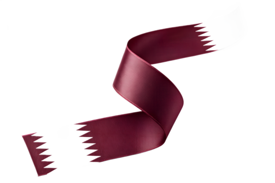 Qatar flag ribbon, maroon and white, flowing on a black background