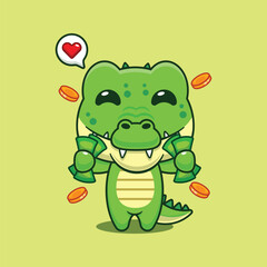 Cute crocodile holding money cartoon vector illustration