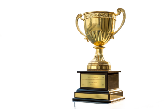 Ornate Golden Trophy with Handles on a Black Background, Achievement Award