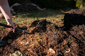 Compost pile, organic thermophilic compost turning in Tasmania Australia