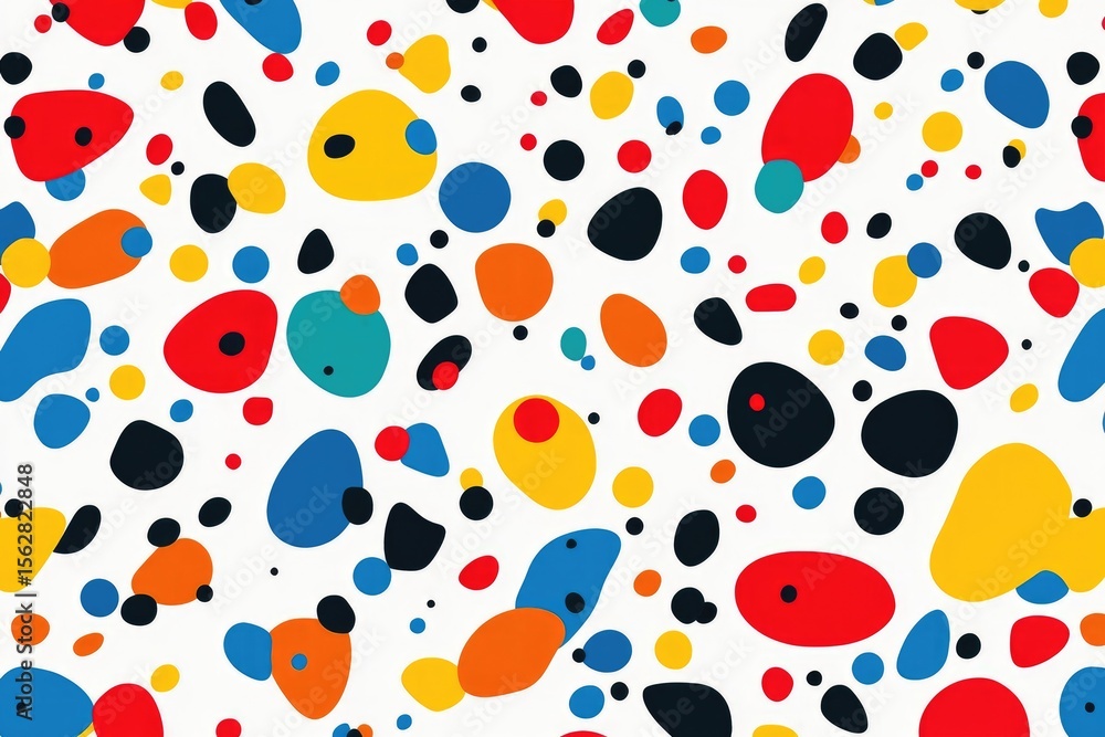 Poster abstract pattern of colorful, irregular blobs on white