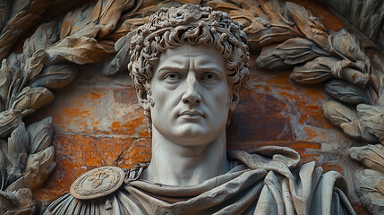 Two-Color Portrait of Emperor Constantine with Laurel Wreath and Firm Expression Symbolizing Roman Legacy