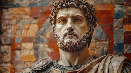 Two-Color Portrait of Emperor Constantine with Laurel Wreath and Firm Expression Symbolizing Roman Legacy
