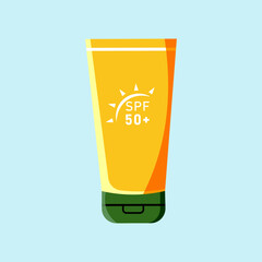Sunscreen Tube SPF 50+ Flat Vector Illustration for Sun Protection and Skincare Clipart