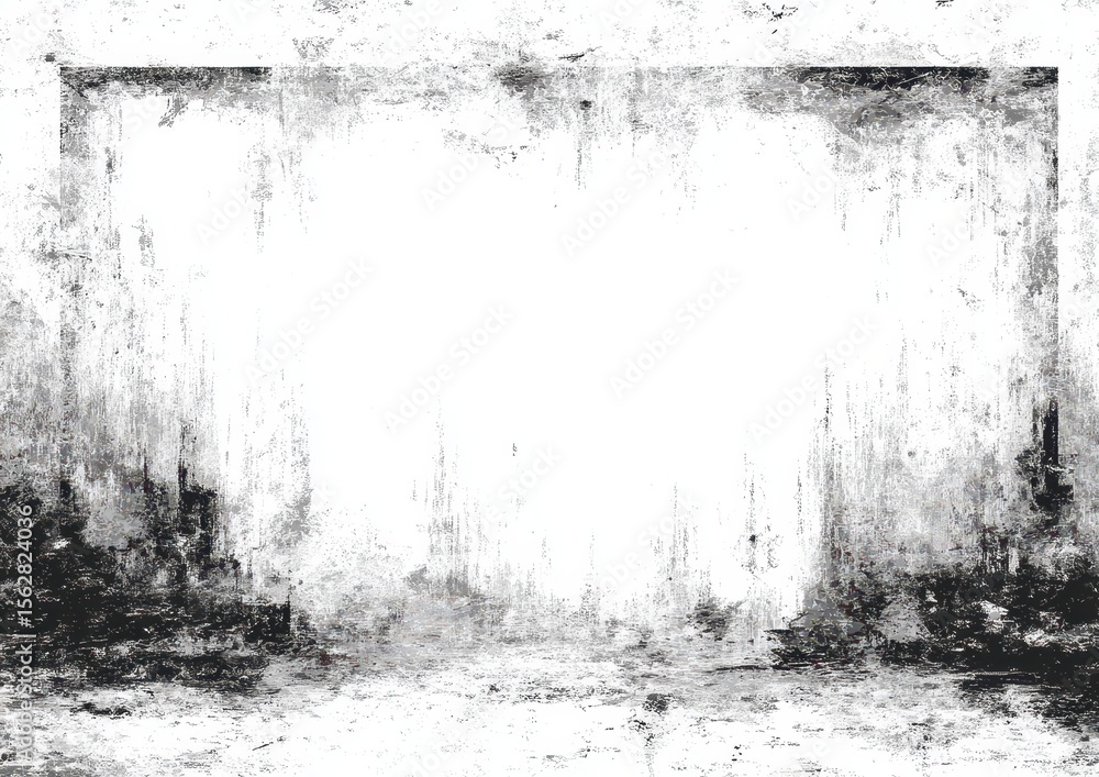 Poster Grunge-textured rectangular frame with a white center, featuring dark gray, distressed edges and a mottled background