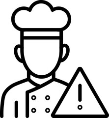 Chef warning alert cook kitchen uniform hat outline icon safetyChef warning icon with chef hat and uniform alert triangle symbol kitchen safety outline style caution concept simple black line
