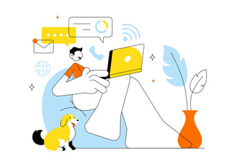 Remote Working Setup Vector Illustration Featuring a Balanced Work Life Environment with Flextime, Emphasizing Flexibility and Productivity from Home
