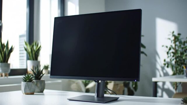 Clean white computer monitor with minimalist studio background