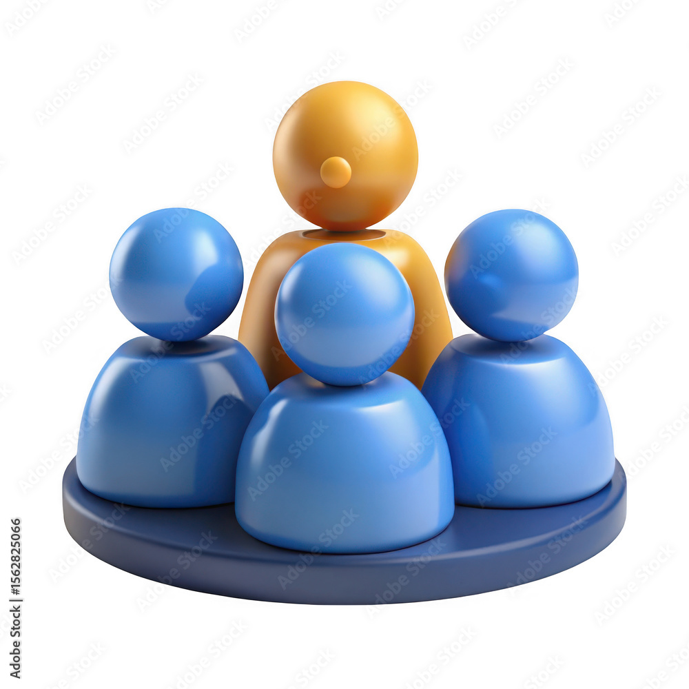 Poster 3d render of team meeting leader and members isolated on transparent background