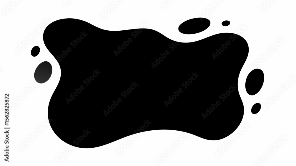 Poster black amorphous shape with smaller blobs around it against a white background creating a modern desi