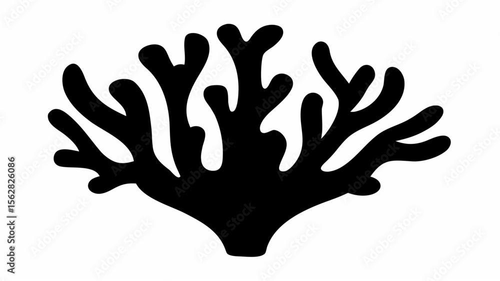 Poster silhouette illustration of a black coral structure with various branching formations and a solid bas