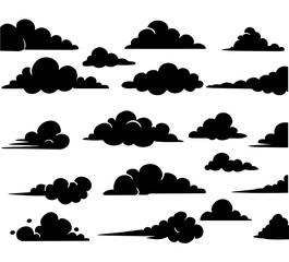 Collection of Black Silhouette Cloud Shapes for Design