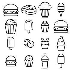 Collection of Simple Food and Dessert Icons Design