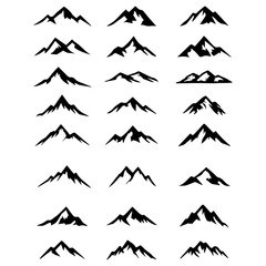 Collection of Twenty Black Mountain Peak Icons Design