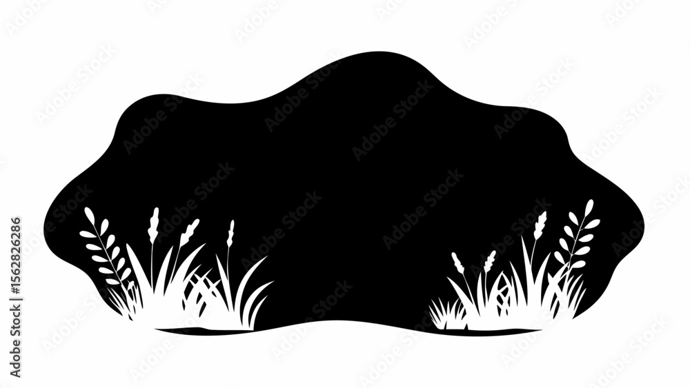 Poster abstract black shape with white grass and reeds in a monochrome design creating a nature inspired sc