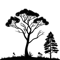 Silhouette of Trees and Grass Landscape Illustration Design