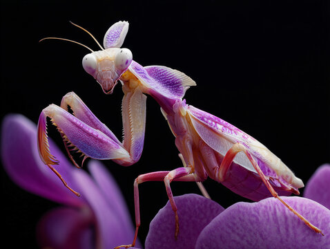 Orchid Mantis on a Purple Flower