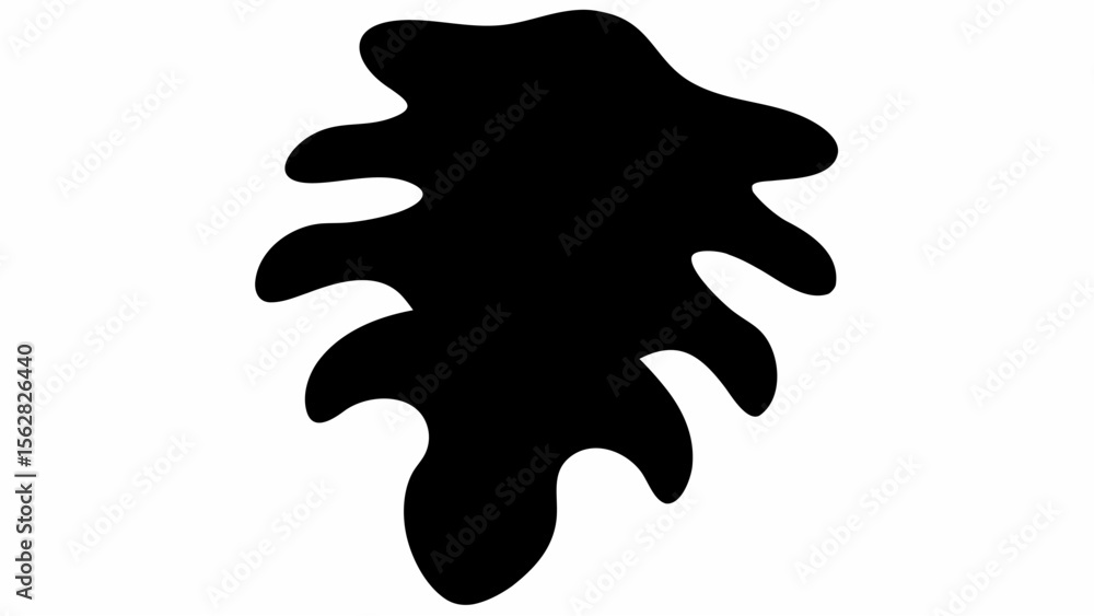 Poster abstract black shape with multiple rounded extensions on a white background creating a fluid design