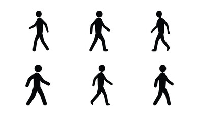 Walking Person Silhouettes Vector Icons.