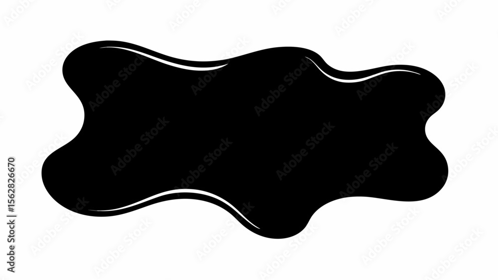 Poster a black ink blot with a glossy outline creating a liquid effect on a white background in a simple de