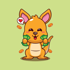 Cute kangaroo holding money cartoon vector illustration