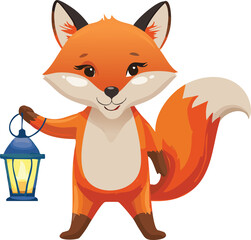 Obraz premium illustration vector | red fox with lamp