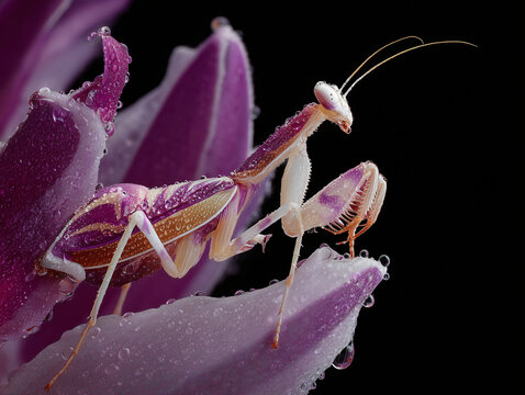 Orchid Mantis Perched on a Pink Flower
