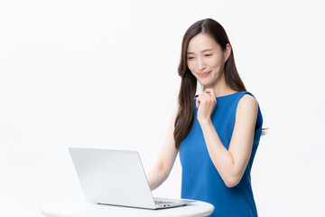 Fototapeta premium 白バックの若い女性のビューティー