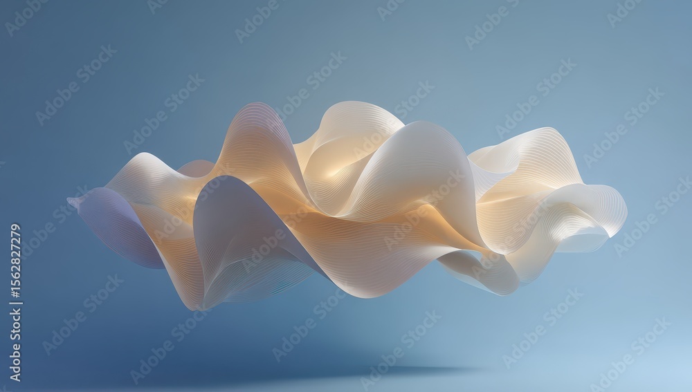 Poster Soft, off-white, undulating form floats against a pale blue backdrop;  smooth, organic curves and subtle light gradients create a serene, abstract image