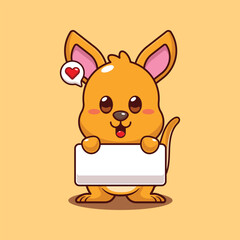 Cute kangaroo holding greeting banner cartoon vector illustration