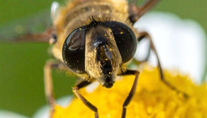 Hoverfly Face Close-up on Yellow Flower