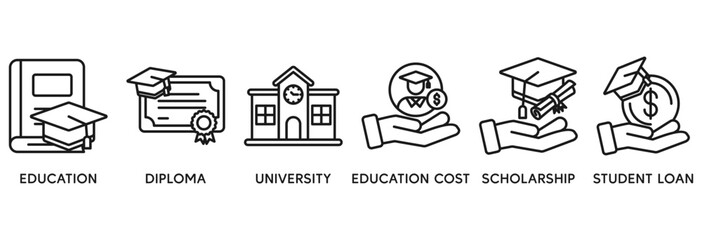 Scholarship icon set vector illustration concept relate to education, diploma, university, education cost, scholarship, loan student