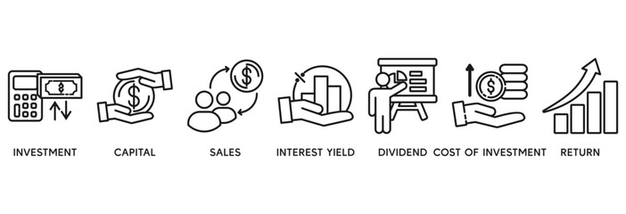 Obraz premium Roi icon set vector illustration concept relate to for return on investment with icon of capital, sales, interest tield, dividend, cost of investment and return