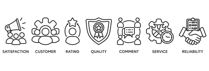 Feedback icon set vector illustration concept relate to satisfaction, customer, rating, quality, comment, service and reliability
