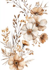 Delicate, muted bouquet of beige and brown flowers and foliage