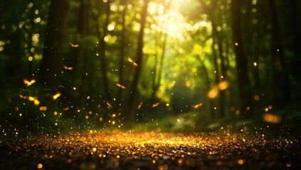 Naklejka premium Golden light fills a mystical forest