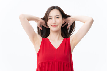 白バックの若い女性のビューティー