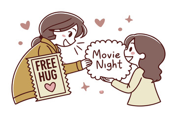 Movie Night and Free Hug: Two people connect over an offer of a 