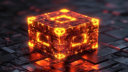 Glowing Circuit Cube: Abstract Tech Art